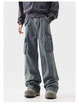 american spring and autumn street trendy personalized work clothes jeans for couples loose retro straight leg casual pants y2k unique jeans style 4976