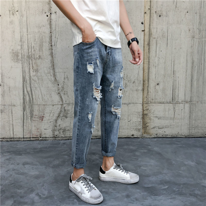 2023 autumn new light luxury fashion jeans men casual trousers korean version all match boutique clothing simple style unique jeans style 3974