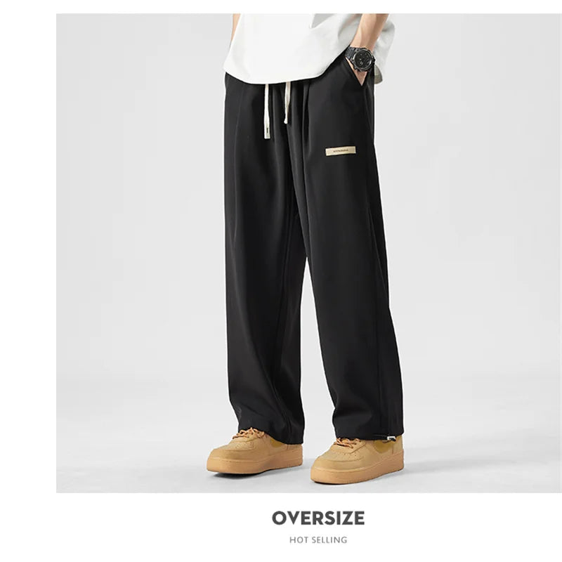 2024 new y2k straight gym pants mens korean fashion sportswear drawstring wide leg sweatpants casual baggy vintage trousers unique joggers style 3359