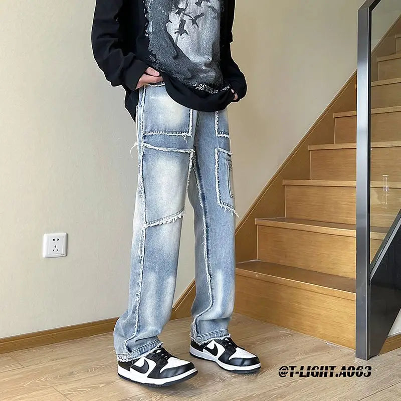 2023 summer new fashion jeans men loose all match casual pants straight leg pants boutique clothing simple style cargopantsmen unique cargo style 4008
