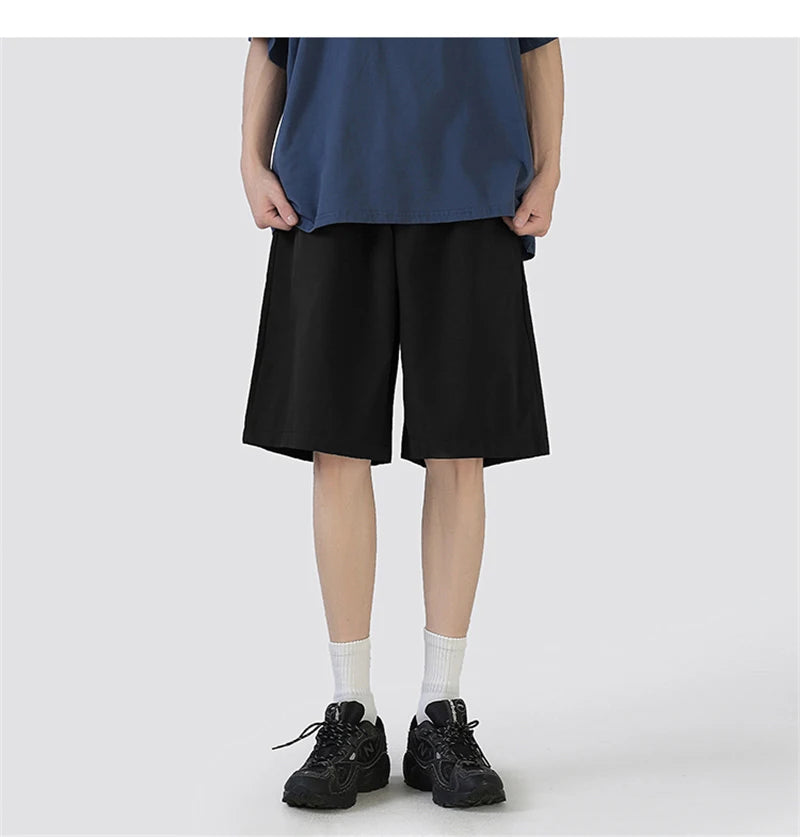 summer mens solid color straight shorts 2024 casual y2k wide leg short pants casual streetwear sweat baggy bermudas hombre unique shorts style 3318