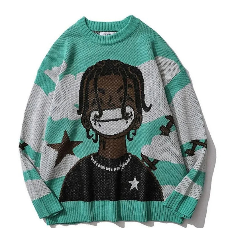 grunge oversized knit streetwear piece for layered look and winter street fits, ideal for men’s fashion and seasonal streetwe