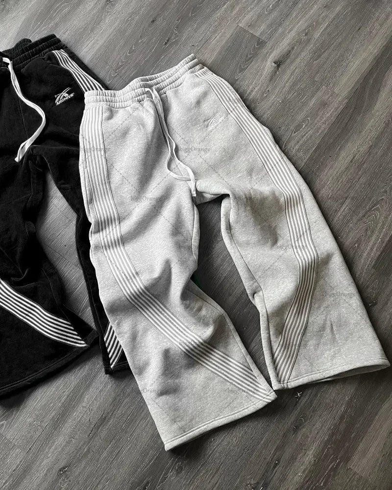 american retro classic striped sweatpants hip hop high street oversized wide leg pants men fashion trend versatile streetwear unique joggers style 2659