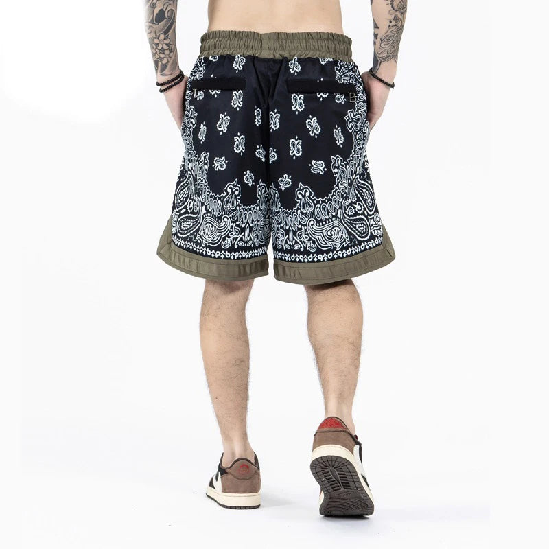 retro cashew flowers casual shorts summer streetwear fashion patchwork knee length men women paisley printing sweat shorts unique shorts style 3363
