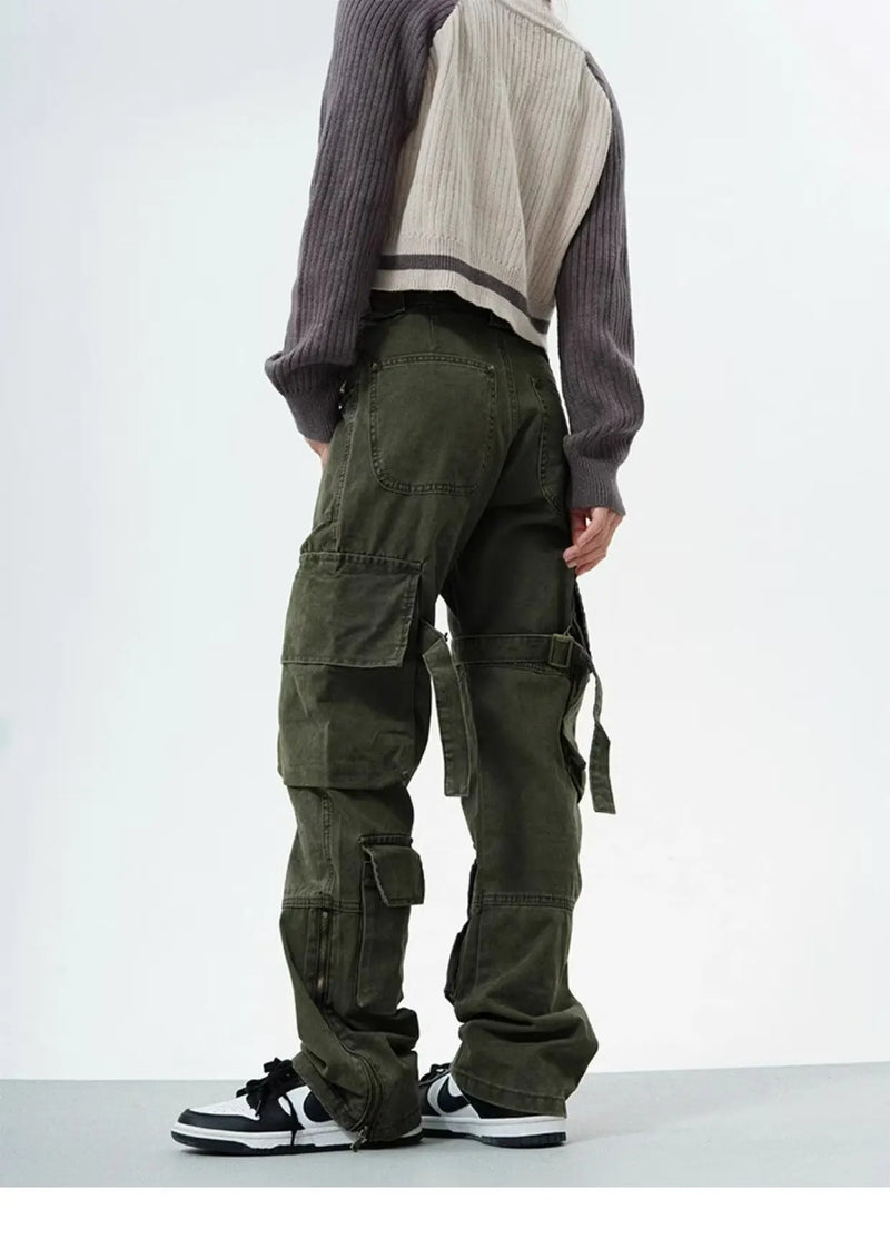 couple cargo pants hip hop high street retro american style vintage multi pocket casual pants 2024 new style streetwear y2k jean multi-pocket cargos