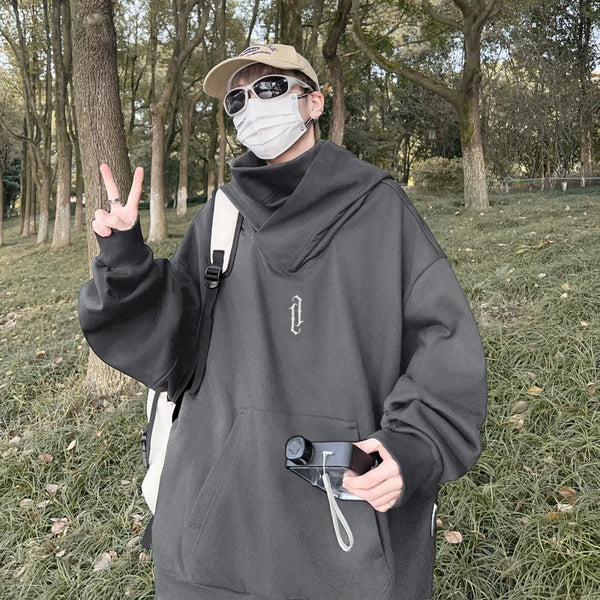 Winter Mens Embroidery Turtleneck Hoodies Japanese Ninja Hoodies Hip H