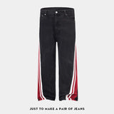 men streetwear fashion side splice hip hop loose casual wide leg straight baggy jeans pant cityboy jeans pants trousers unique jeans style 2629