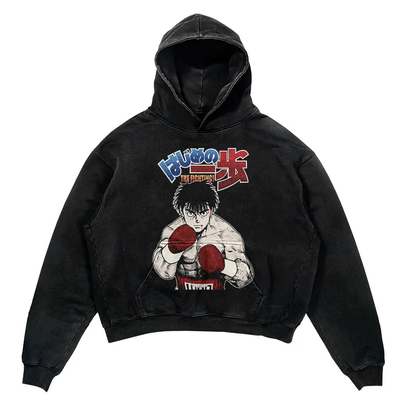 2024 Men Spring Hoodie Retro Japanese Anime Graphic Hoodies Boxer Hip