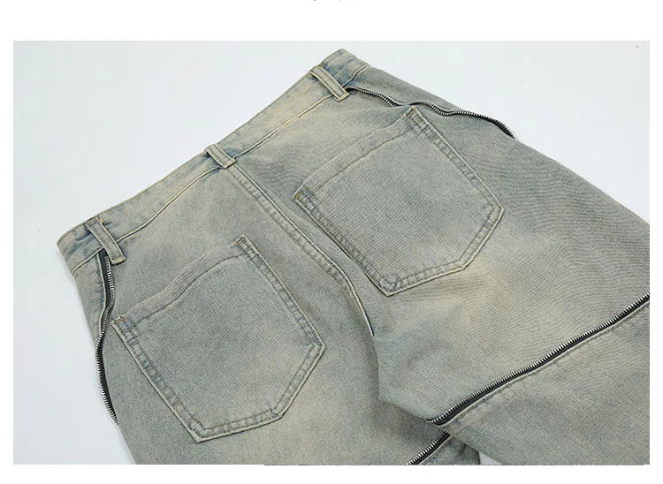 retro washed denim jean pants 2023 new casual zipper open loose straight jeans hip hop y2k pants mens jeans streetwear joggers unique joggers style 4218