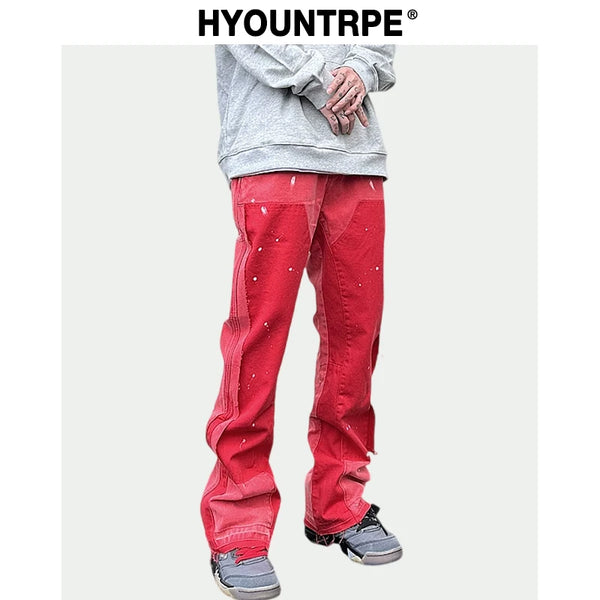 color washed denim mens jeans pants fashion graffiti patchwork loose biker red jeans streetwear hip hop casual straight pants urban skinny jeans