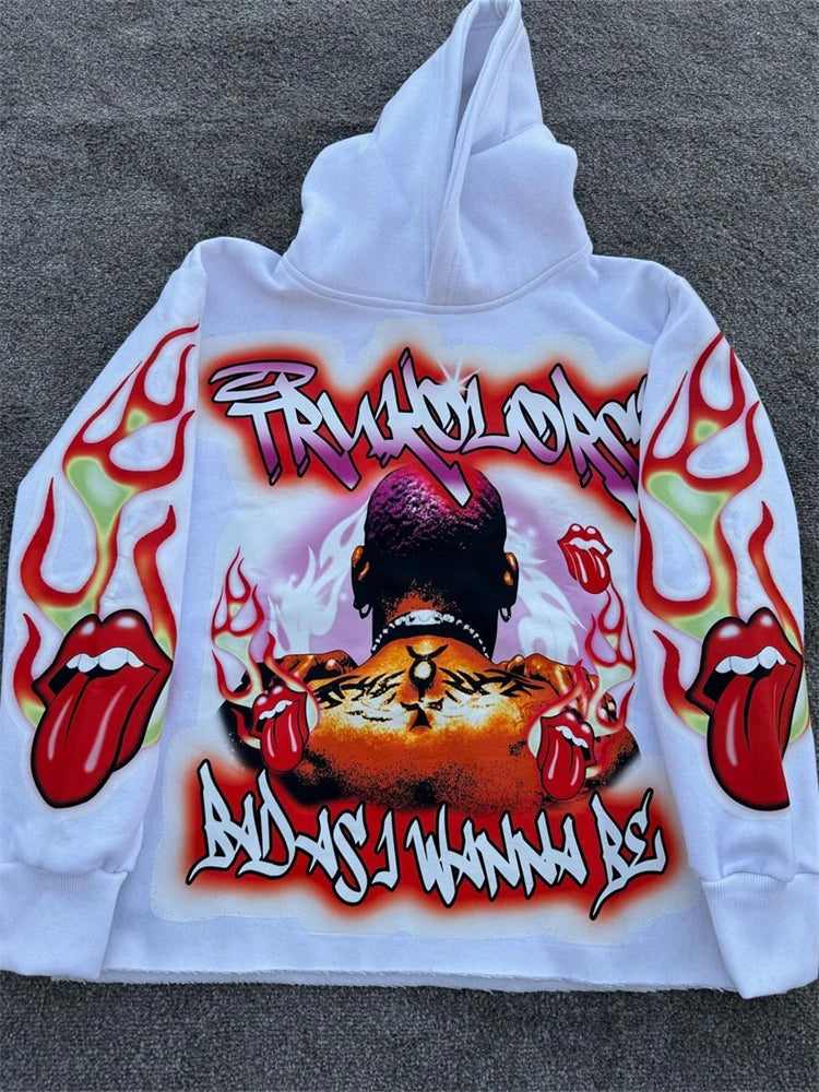 Y2K Pullover Hoodie Long Sleeved Oversize Vintage 3D Printed Clothing