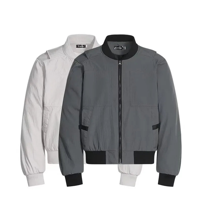 techwear zip bomber, urban street style, mens fashion