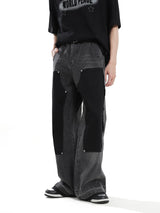 hip hop graffiti black wide leg jeans mens vintage distressed patches ink splashed jeans y2k logging cargo denim trousers women unique cargo style 4506