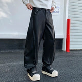 men streetwear fashion hip hop loose casual straight leather motorcycle pant man y2k trousers pants stage clothing minimalist street pants