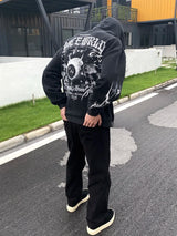 Harajuku chrome print featuring mens harajuku printed hoodies unisex hip hop y2k retro washed sweatshirt streetwear casual hooded warm fleece loose tops hoodies