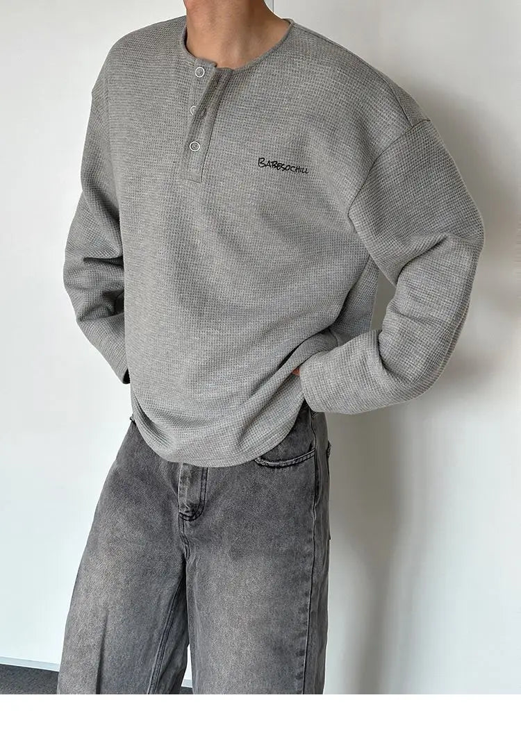Trendy Korean Style Personalized Floral Gray Waffle Print Long-sleeved Autumn American Men's Women's Y2K Round Neck Sweatshirt