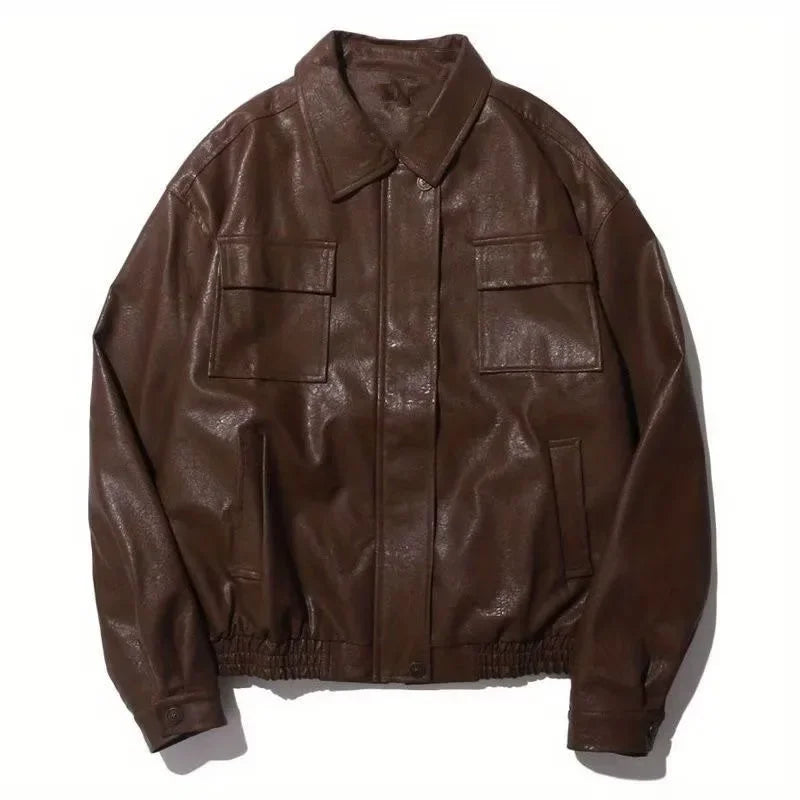 Retro Motorcycle Leather Jacket Men Woman Japanese Loose Streetwear Bomber Jackets Spring Autumn Casual PU Cargo Outwear Unisex
