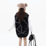 high street harajuku imitation mink hair knitted vest chain color block v neck pullover sweater vest oversized knitwear trendy streetwear fashion hoodie, trendy hip hop style outerwear, unique limited edition hoodie