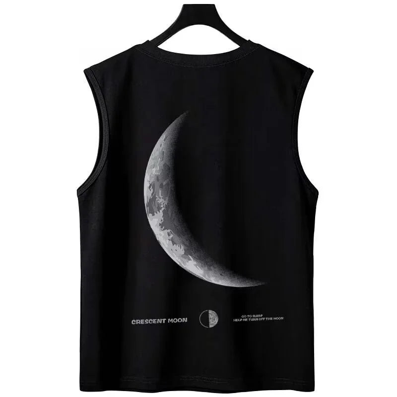 Vaporwave Chrome print – New Crescent Moon Graphic Printed Sleeveless T Shirt Mens Su