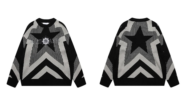stars knitted sweater unisex harajuku letter embroidery sweater casual pink color pullover streetwear sweaters jumpers knitwear high quality cotton pullover, Y2K vintage urban hoodie, streetwear fashion hoodie