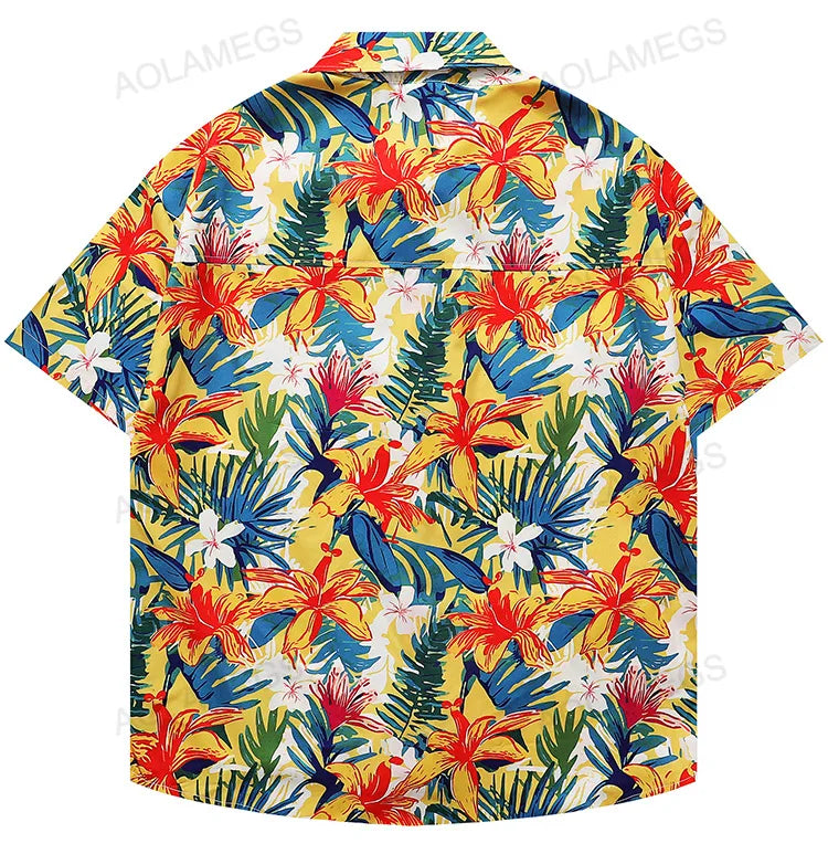 Men Shirts Summer Sclassic Flower Clothing Retro Hawaiian Vacation Shirts Daily Versatile Loose Tops Fashion Half Sleeve Shirt