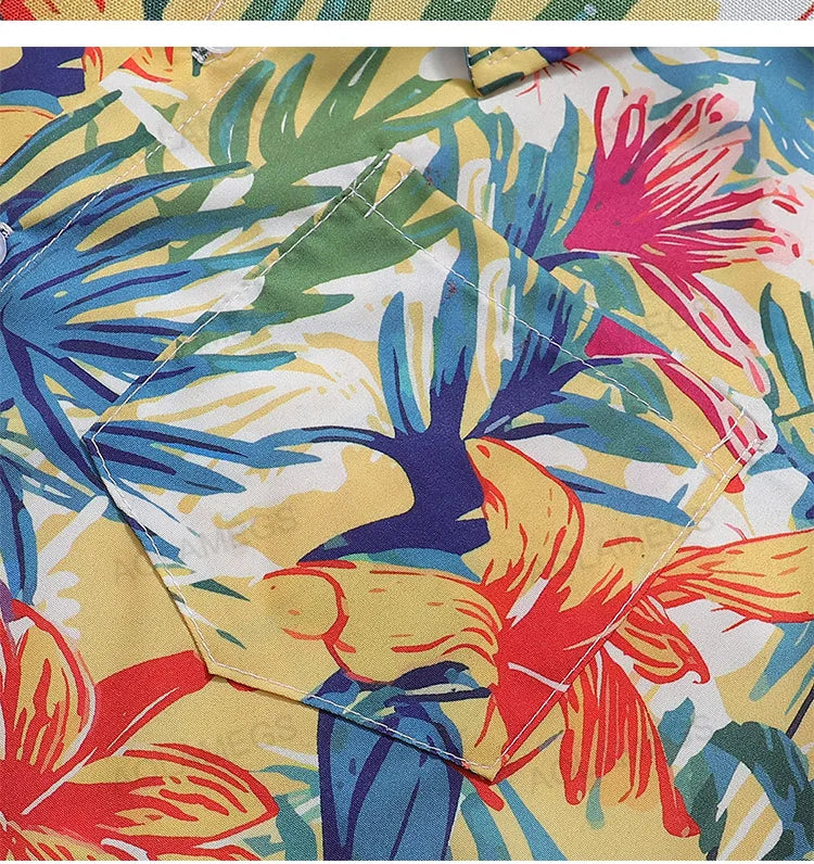 Men Shirts Summer Sclassic Flower Clothing Retro Hawaiian Vacation Shirts Daily Versatile Loose Tops Fashion Half Sleeve Shirt