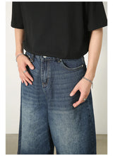 men summer streetwear fashion loose casual wide leg denim calf length jeans pants male vintage jeans baggy hosen pants unique jeans style 1496