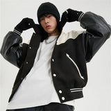 Korean Retro Street PU Leather Patchwork Baseball Jacket Men Autumn Trendy Brand INS Street Couple Leisure Motorcycle Jacket