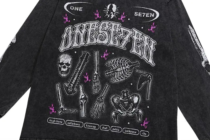 Harajuku Oversized shirt – Fashion Distressed Washed T Shirt Harajuku Skull Skeleton Pr