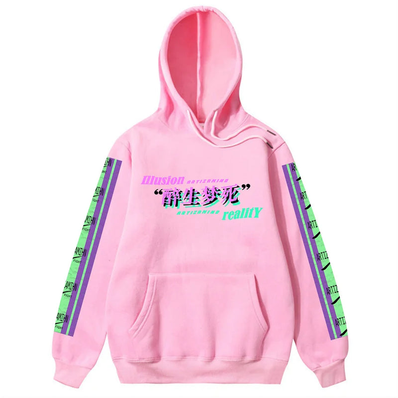Men Hip Hop Hoodie Sweatshirt Drunk Illusion Chinese Character Hoodie