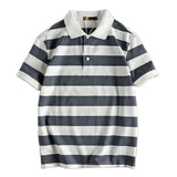 Trapwear Graphic tee – Summer Striped Polo T Shirt Mens New Retro Trend Washed Elas
