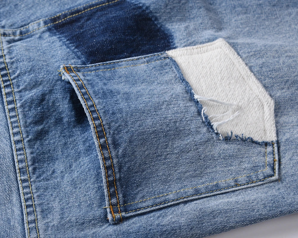 high street floral embroidery patchwork ripped blue jeans pants for male retro straight casual denim trousers oversized jean unique jeans style 1720