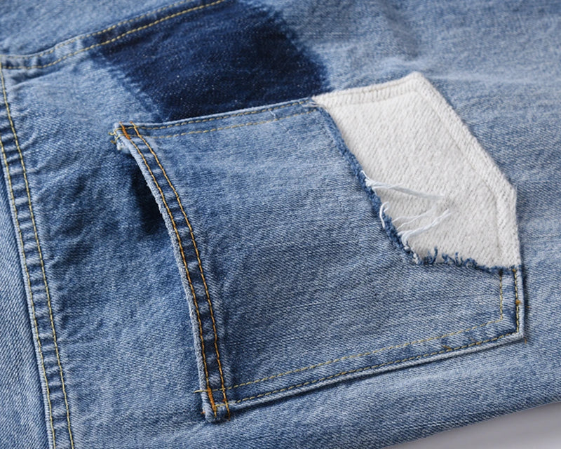 high street floral embroidery patchwork ripped blue jeans pants for male retro straight casual denim trousers oversized jean unique jeans style 1720