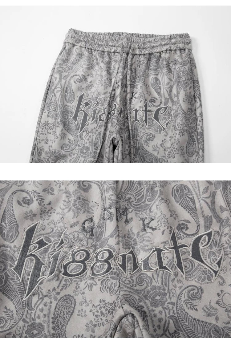 hip hop loose fit elastic waist pants fashion paisy ankle pants mens casual letter embroidery drewstring sportwear pants joggers unique joggers style 3535