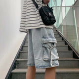 2023 spring new fashion denim shorts mens korean version of the trousers loose straight shorts boutique clothing simple style unique jeans style 4116