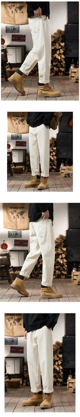 plus size 28 42 men streetwear fashion loose casual straight ankle length white denim jeans pant cityboy harem jeans trouser unique jeans style 2084