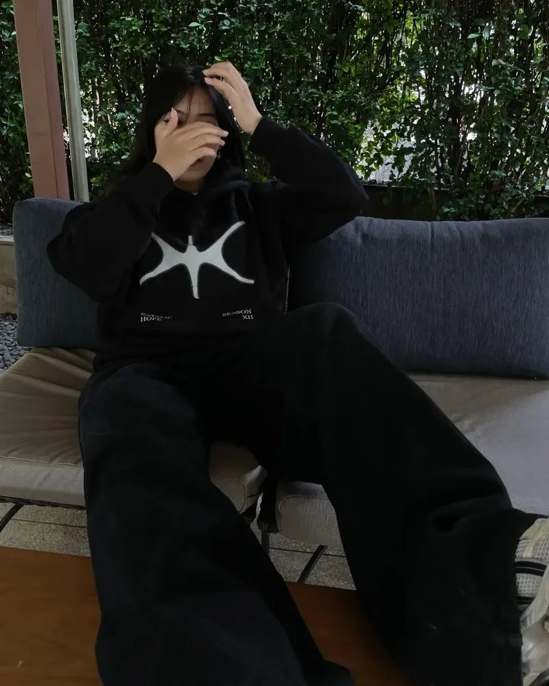 Street Cartoon Animation Printed Pullover Hoodie Men Y2K Harajuku Retr