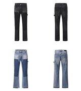 patchwork design denim flare jeans pants men casual zipper straight biker trousers jeans fashion streetwear hip hop jean joggers unique joggers style 2614