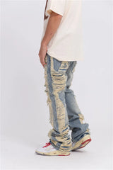 fashion ripped denim jeans mens destoryed holes zipper straight trousers jeans hip hop streetwear new casual joggers jeans pants unique joggers style 3078