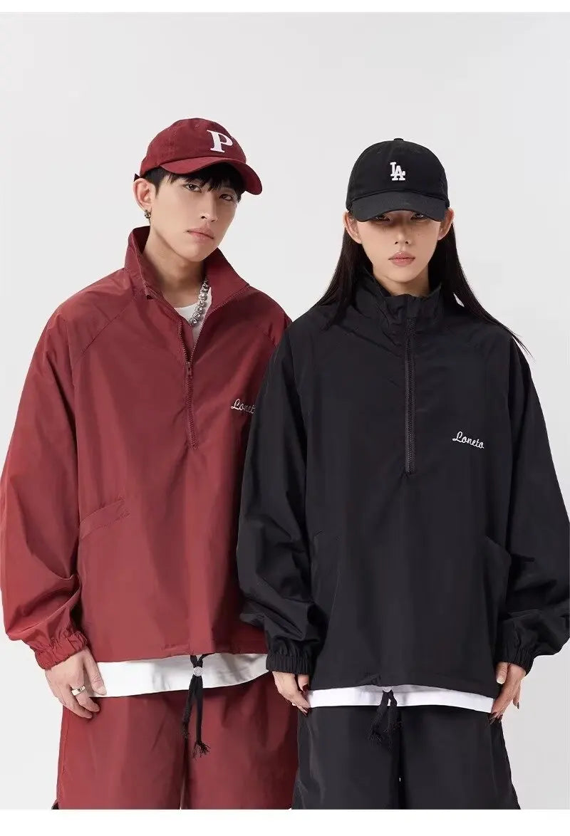 quick drying two piece set men loose casual street sweatshirt shorts y2k stand collar casual loose lightweight suits american unique shorts style 488