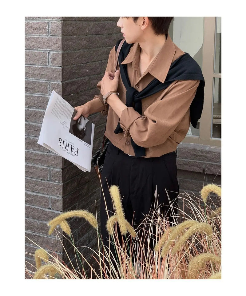 Spring And Autumn New Korean Style Shirt Men Suede Loose Trendy And Ve