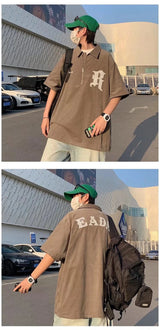 Glitchcore Barcode glitch – Korean Fashion Embroidery Polo T Shirt High Street Short Sle
