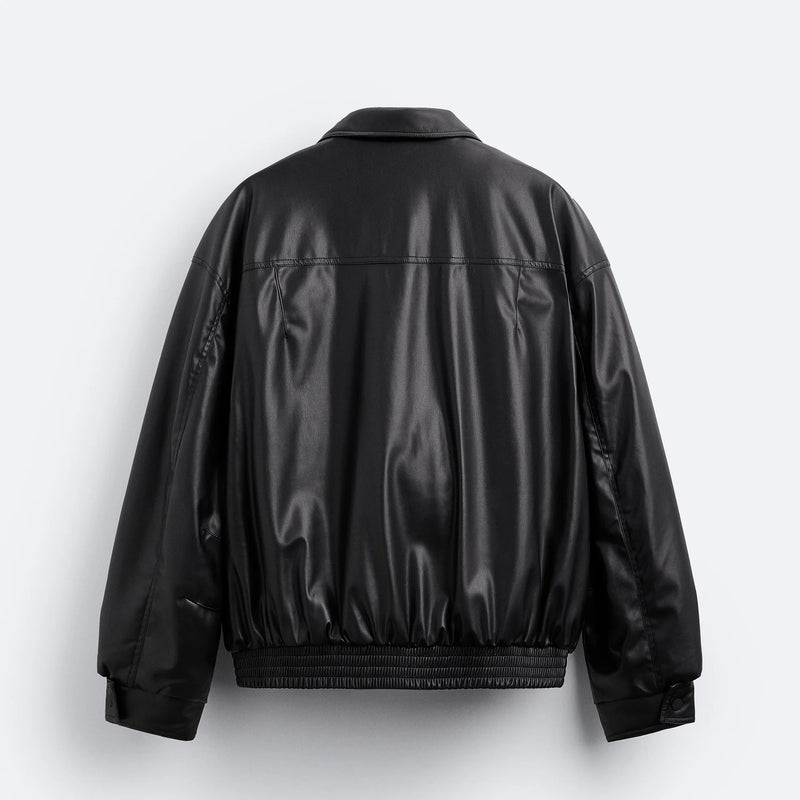 American high street PU imitation leather lapel cotton jacket autumn warm jacket men