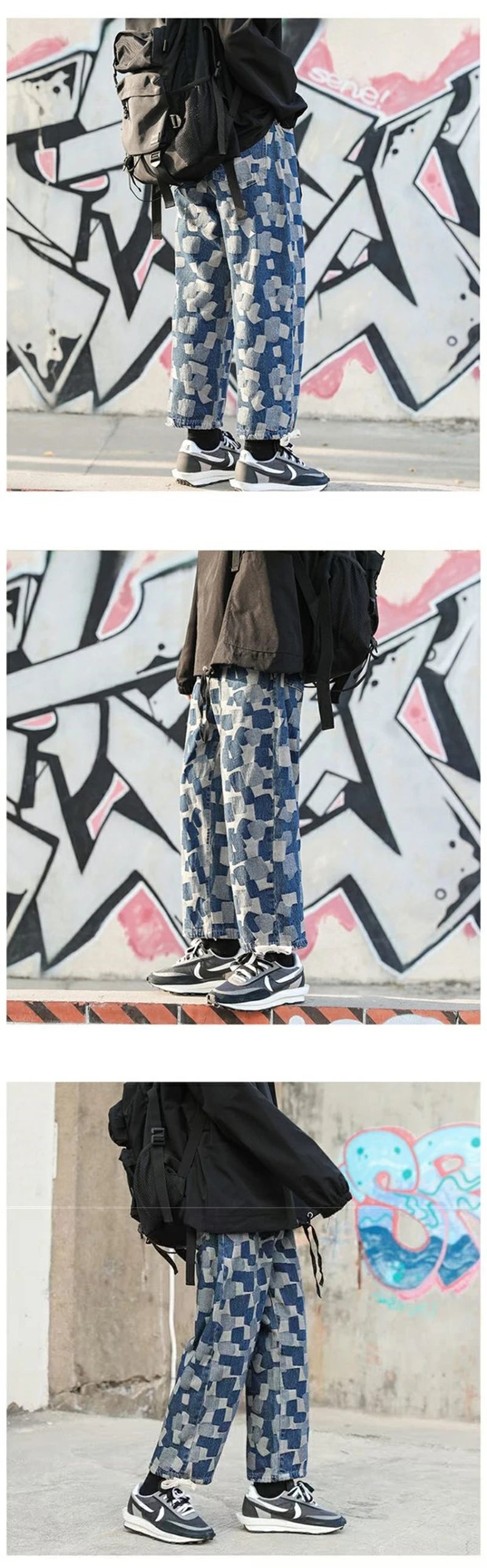 american plaid straight jeans mens casual streetwear printed denim pants autumn baggy classic wide leg retro y2k jean trousers unique jeans style 893