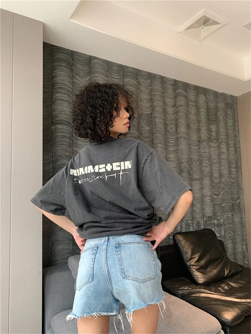 skatercore oversized shirt featuring vtg germany rock band retro portrait print washed old casual oversize cotton high street tops t shirts