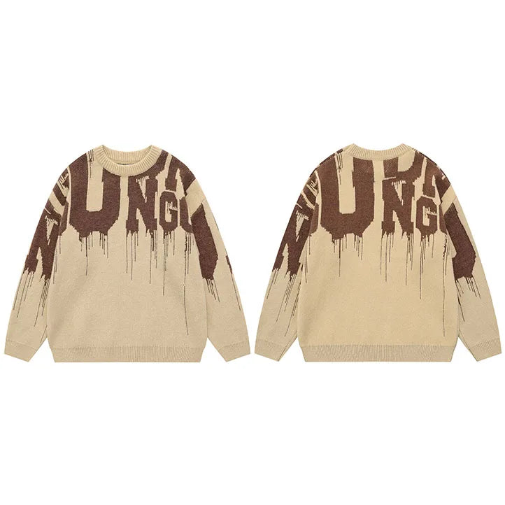 leather varsity streetwear knit with bold stitching, fall/winter pullover for urban outfits, men’s streetwear clothing piece 
