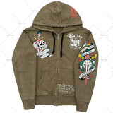 American Fashion Trend Pattern Print Zipper Hoodie Women Y2K New Stree