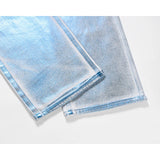 european and american retro blue reflective wax printing jeans pants slim splashing ink cleanfit couple straight leg jeans male ripped baggy denim