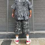 streetwear west coast full print floral over knee shorts for men summer patchwork wide leg baggy five points pants oversized unique shorts style 3605