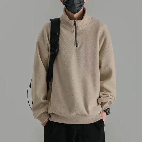 Mens Polar Fleece Half Zip Turtleneck Sweatshirts Korean Fashion Loose